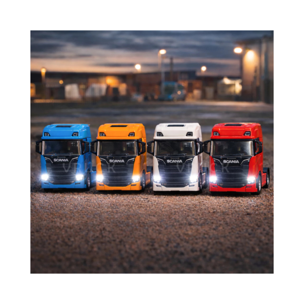 Miniatura Scania 6 Rodas Trucado Abre Cabine Caminhão 4 Cores Ferro com Luz e Som