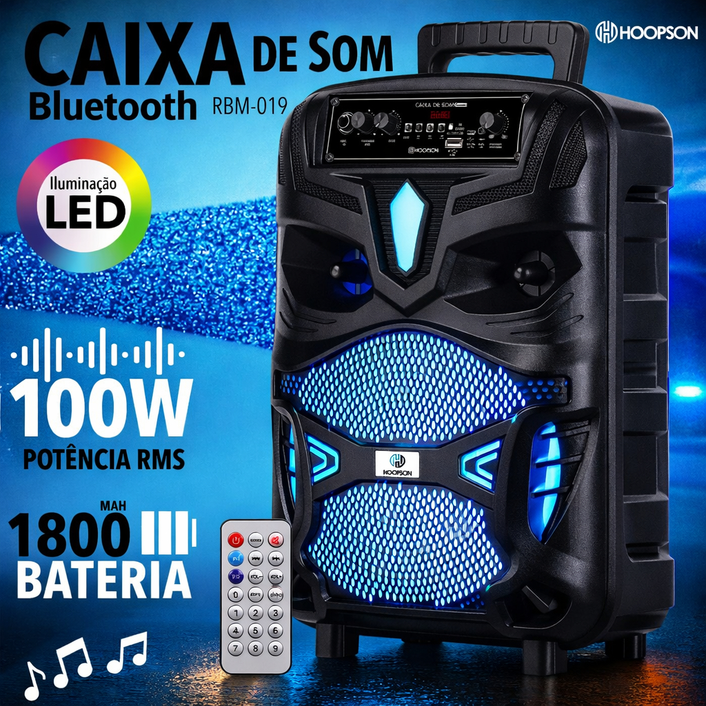 Caixa de Som Portátil LED RGB Bluetooth Estilo Robozinho Potencia 100W RMS Função TWS Hoopson — imagem 2 de 2