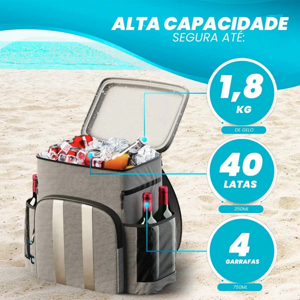 Mochila Térmica grande, Cooler Cerveja GELADA por HORAS Refrigera por até 18H! Impermeável, praia