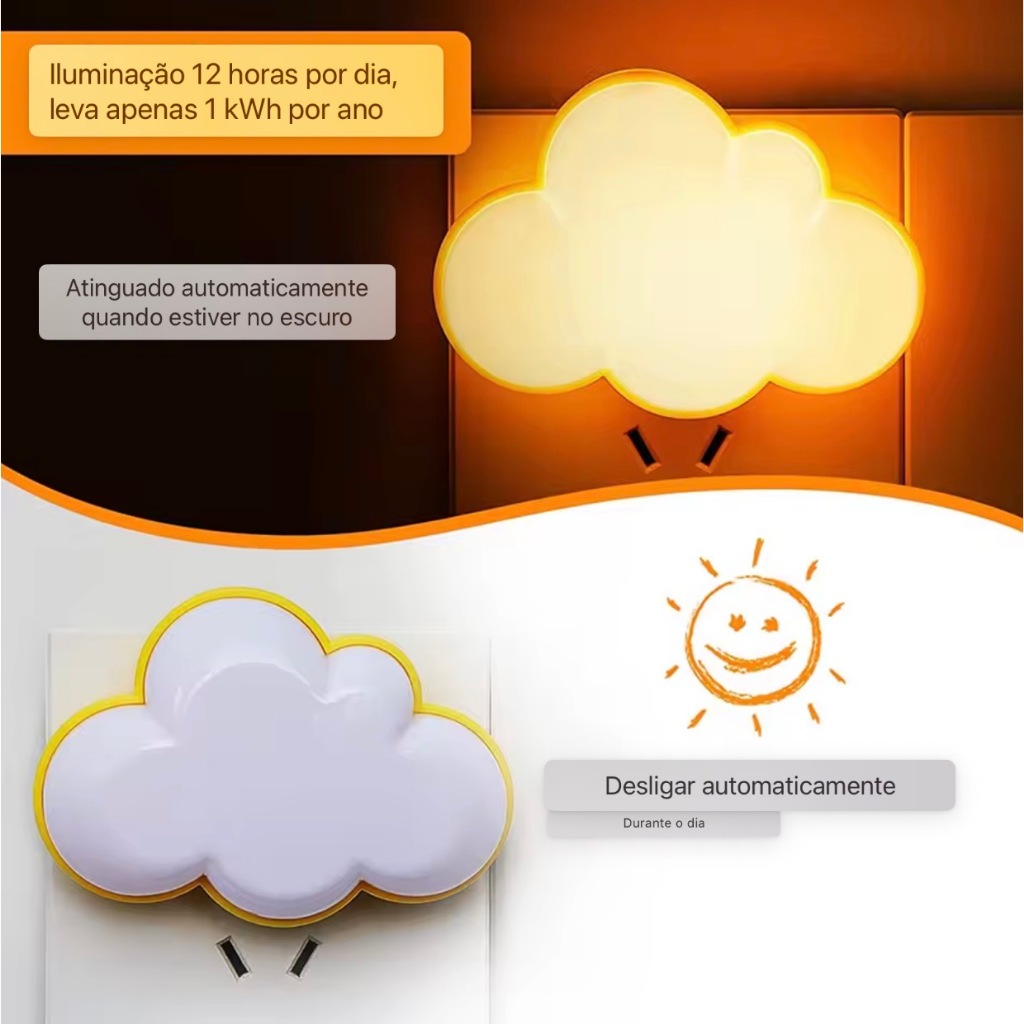 Luminaria abajur Led Infantil de tomada Luz Noturna com Sensor Automatico de escuro Buba