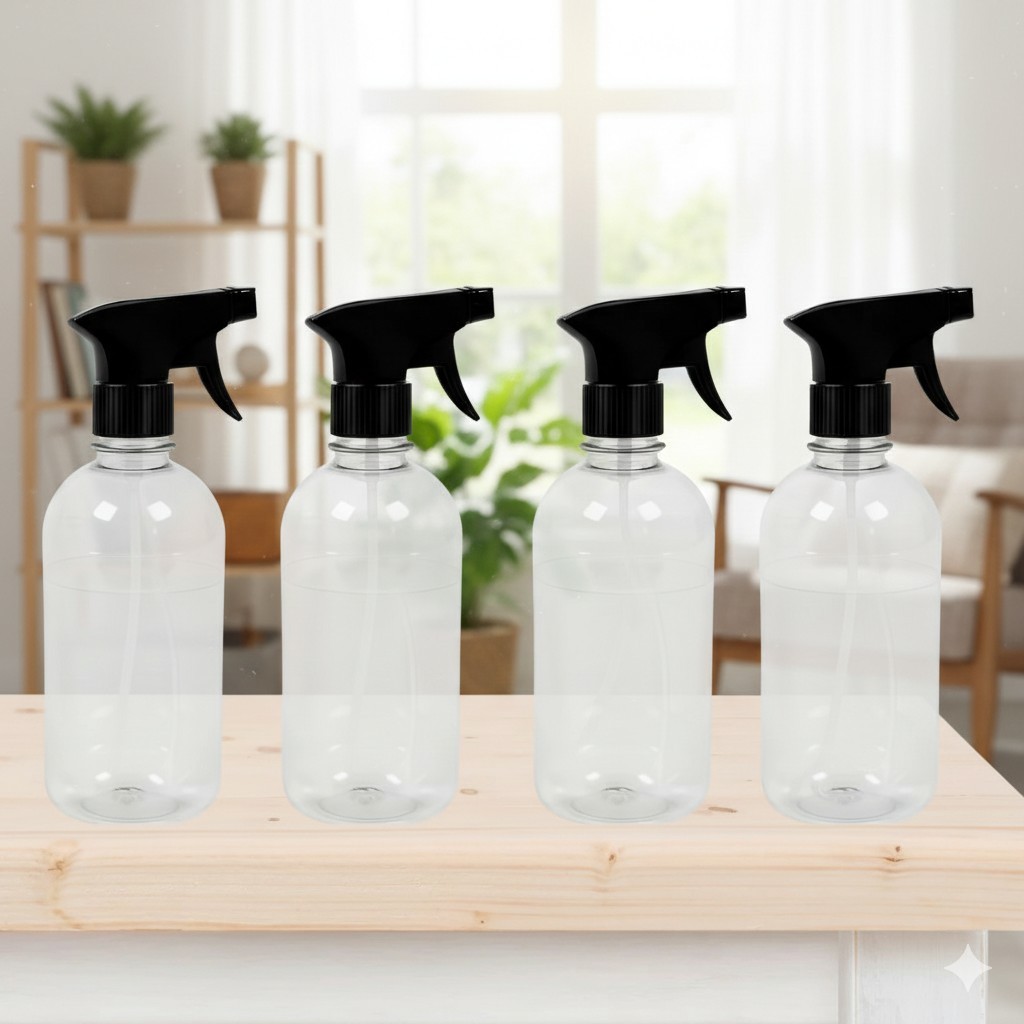 Kit 4 Pulverizador Borrifador 500ml Plastico Resistente Agua Alcool Sanitizante Limpeza Jato E Leque Sem Produto