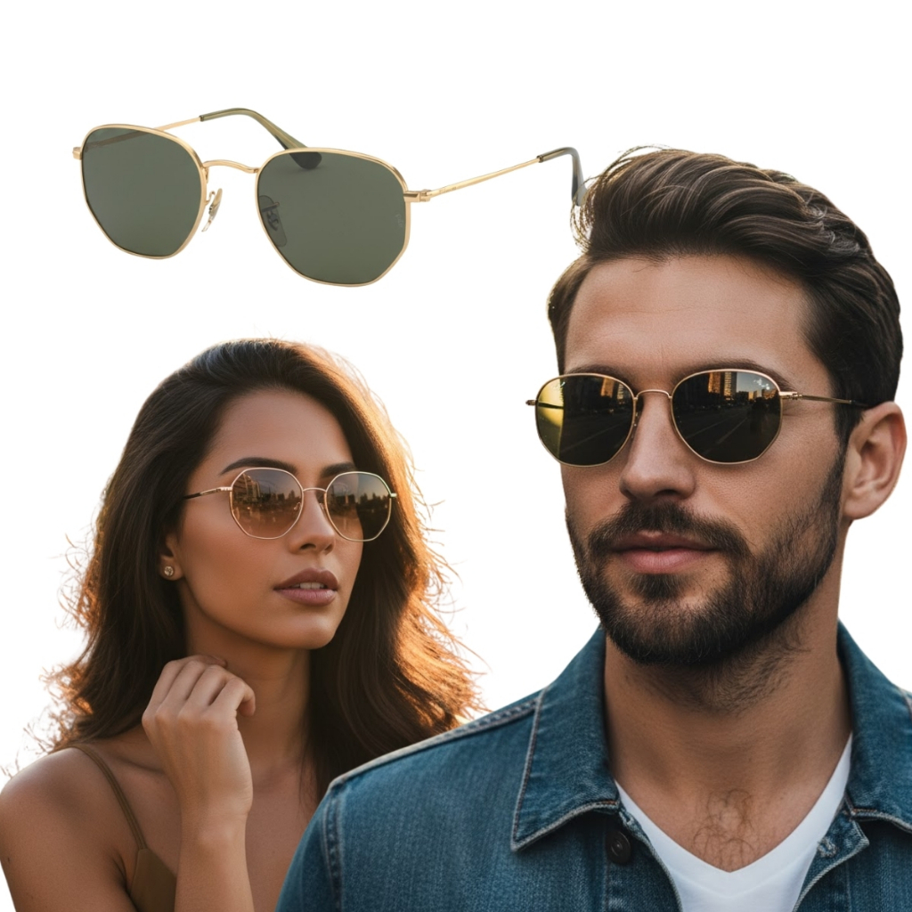 Óculos De Sol Masculino Feminino Hexagonal Original em Oferta na Shopee