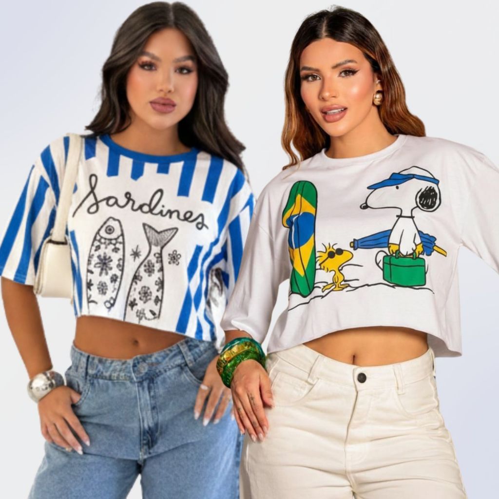 Cropped Oversized Feminino Diversos Modelos Tecido - Corte a Laser 100% Algodão em Oferta na Shopee