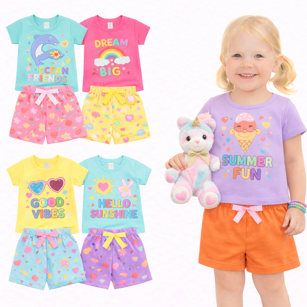 kit 10 Peças Roupa Infantil Menina Verão Kit 5 ou 1 Conjuntos de Verão Feminino Infantil Moda Praia ,Escola,Passeio em Oferta na Shopee