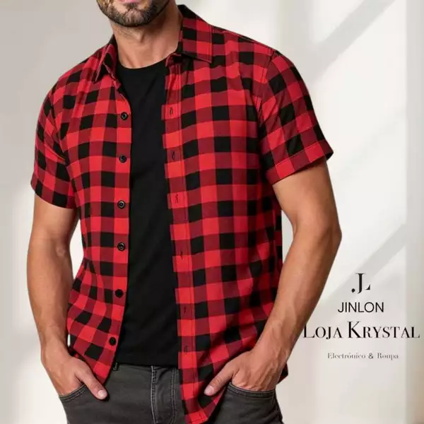 LK Xadrez Camisa Social Estampada Masculina manga curta festa junina