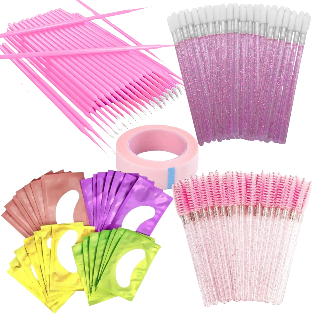 Kit Extensão Cílios Completo Escovinhas Microbrush e Gel Pads