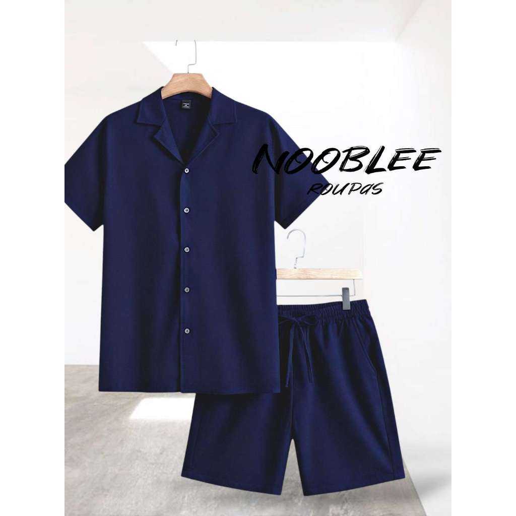 NB Conjunto Masculino Camisa Botão e Shorts Mauricinho Crepinho P M G GG em Oferta na Shopee