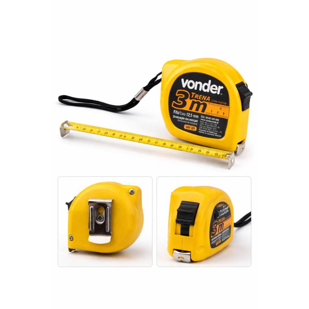 Trena 3 Metros Vonder Profissional Com Trava Fita Aço Resistente Manual