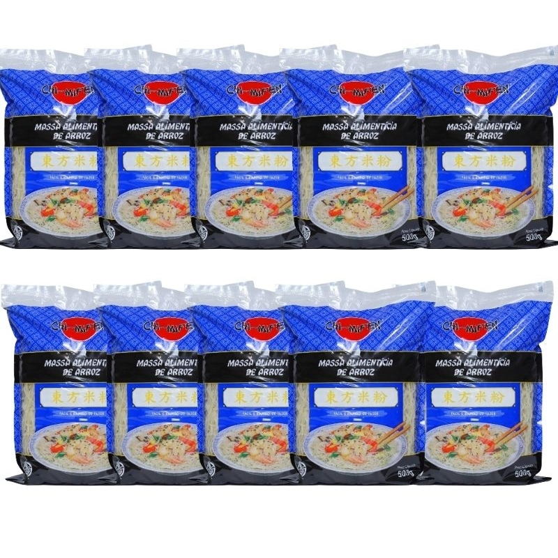 kit C/10 pacote de macarrão de arroz 500g chimifen | bifum oriental sem glúten