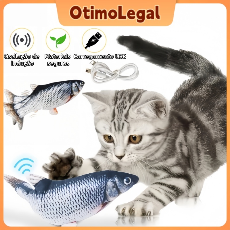 Brinquedo Interativo Peixe Elétrico para Gatos e Pets - Recarregável via USB e Muito Divertido em Oferta na Shopee