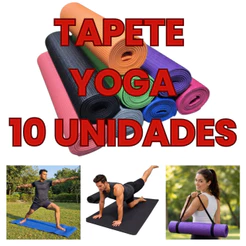 KIT 10 Unidades Tapete Yoga Mat Pilates 1,73m x 61cm Espessura 5mm
