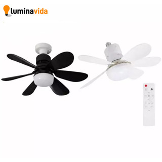 Ventilador de Teto 6 Pás Silencioso 80W LED 3 Tons E27 Bivolt Controle Remoto Timer
