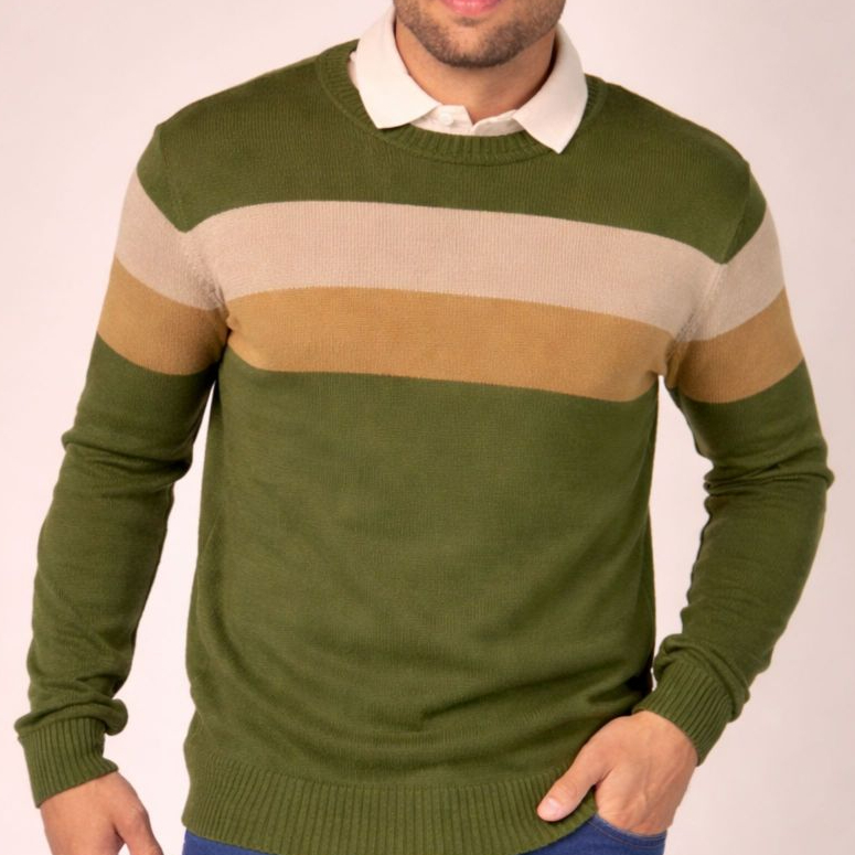 Blusa Masculina Lã Premium Inverno Listrada Malha Trico Suéter Listras Homem Frio 20156