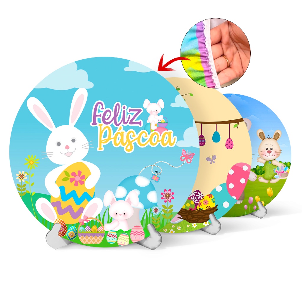 Capa Painel Redondo Mesa Feliz Páscoa Infantil Sublimado C/ Elástico 50Cm em Oferta na Shopee
