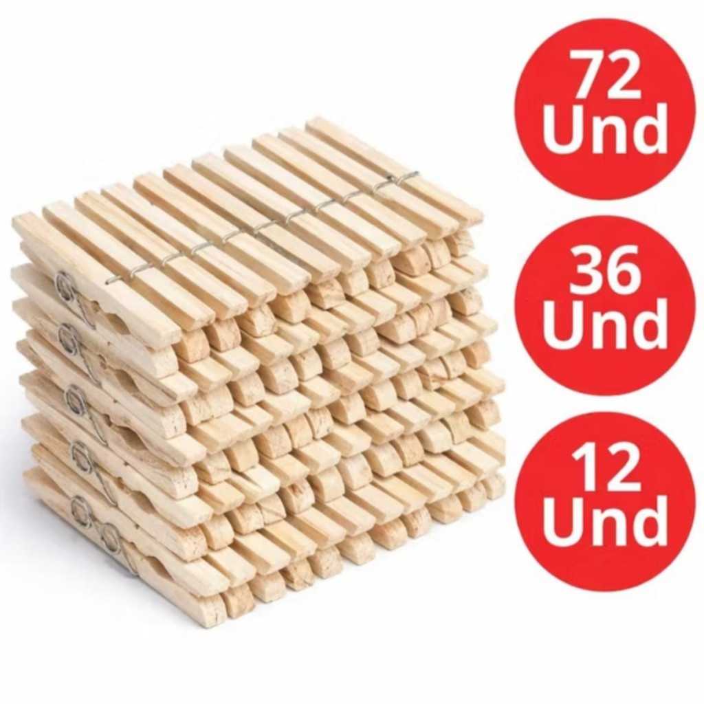Prendedores de Roupa em Madeira com Mola de Aço Resistente - 60 unidades
