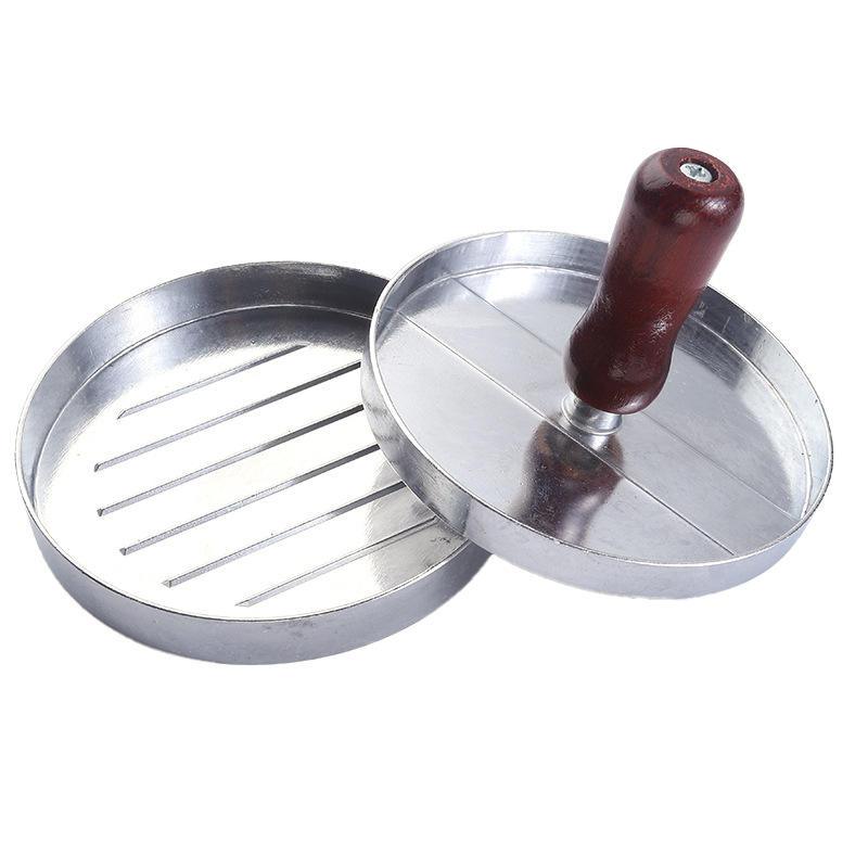 Prensa de Hamburguer Inox 11CM Modelador de Carne Alça de Madeira Resistente Smashburger