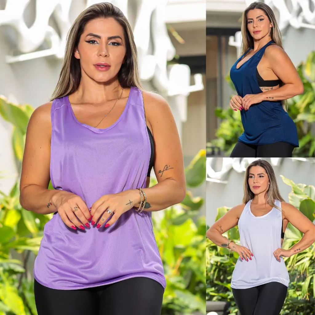 Regata Camiseta Feminina Academia Dry Fit Cavada Tapa Bumbum Alongada Fresquinha Moda Fitness Verão Pronta Entrega — imagem 1