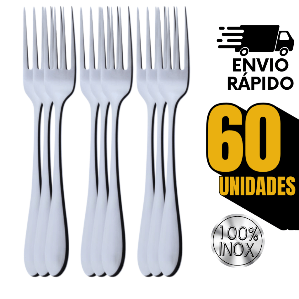 Combo 60 Garfo Inox Talher para Mesa, Refeições, Cozinha, churrasco Utilidades Talheres Garfos