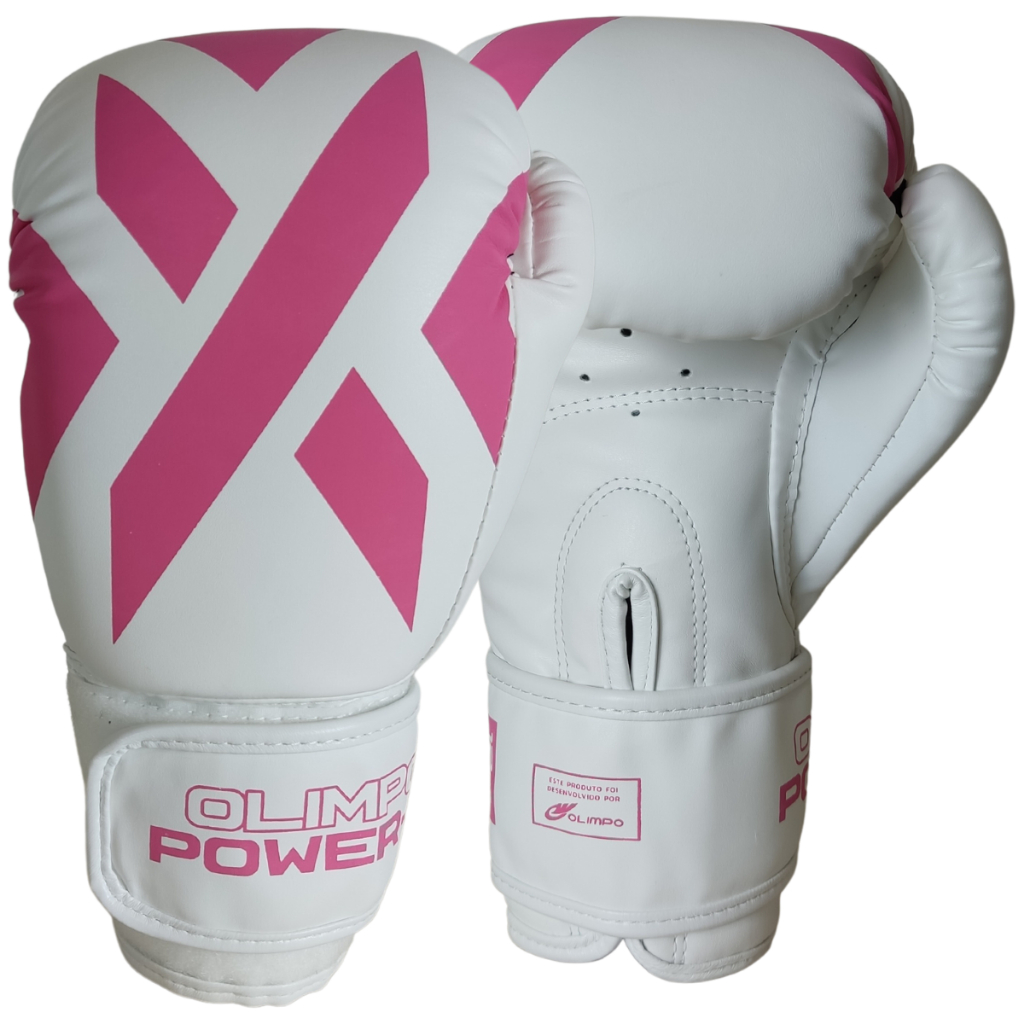 Luva De Boxe Kickboxing Muay Thai Power-X 12oz - Olimpo Esportes Branco Rosa