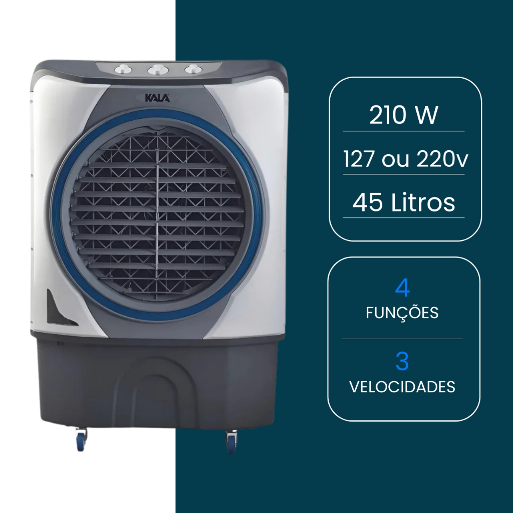 Climatizador De Ar Kala 45L Umidifcador Portátil 4 Funções