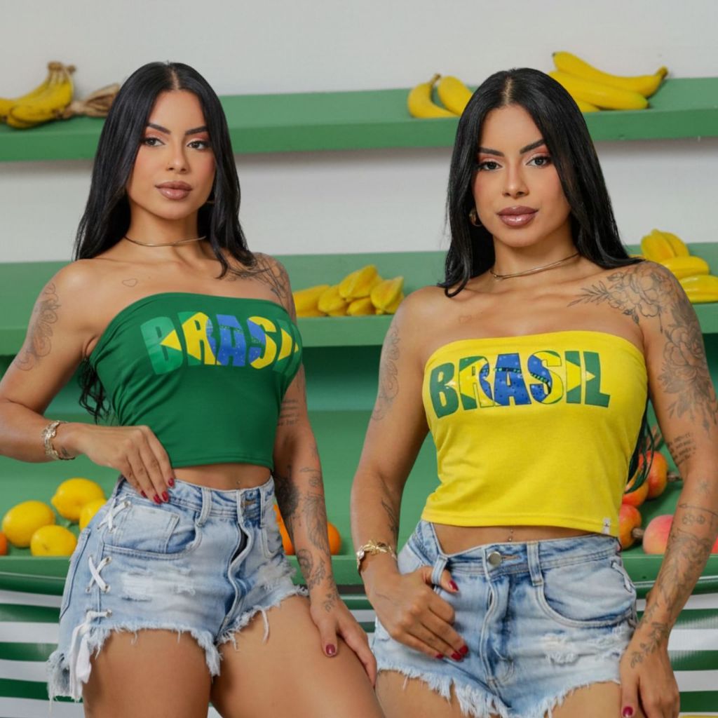 Blusinha Top Tube Cropped Bicolor Tomara que Caia do Brasil na Copa do Mundo 2026
