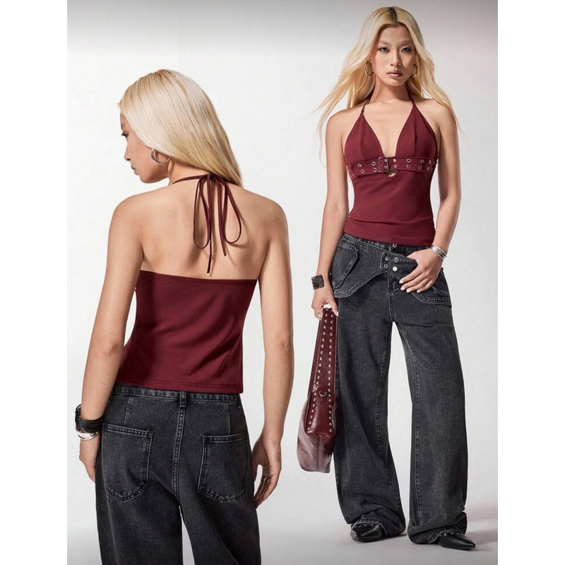tank top cherry red blusa regata alça fina vinho marsala ilhós grunge punk