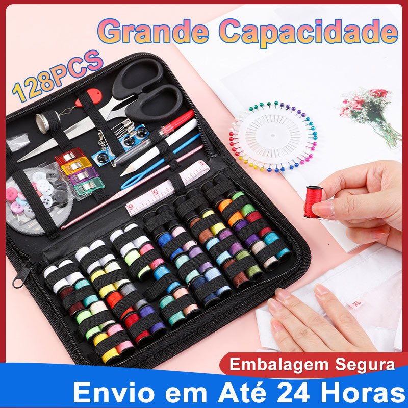 Kit de Costura Completo 128 Peças Portátil com Estojo - Ferramentas para Casa, Viagem e Emergência em Oferta na Shopee