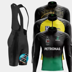 Conjunto Ciclismo Masculino Camisa Manga Longa e Bretelle Com Forro em Gel para Bike Pedal