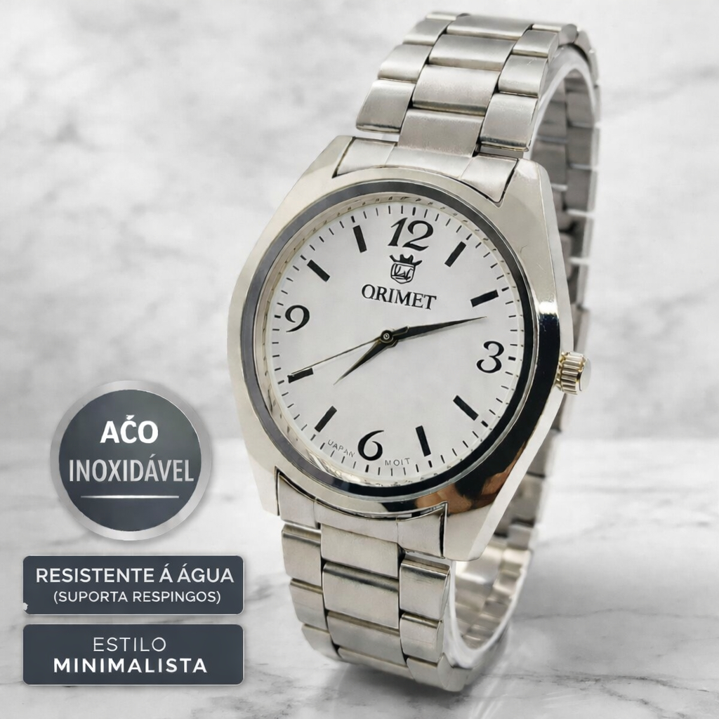 Relógio Unissex ORIMET Social Casual Aço Inoxidável Elegante Analógico Resistente Pulseira Metal Clássica minimalista