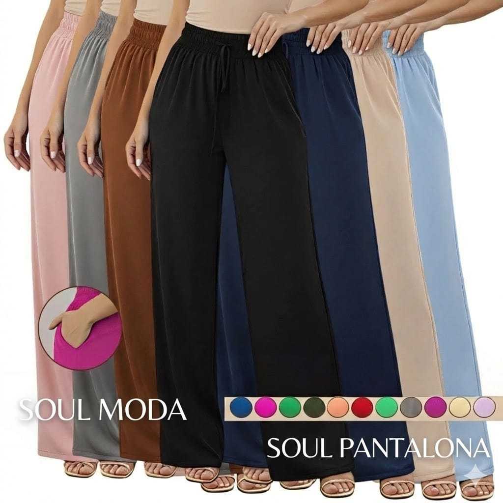 Pantalona Feminina Tecido Duna com Bolsos e Cintura Alta