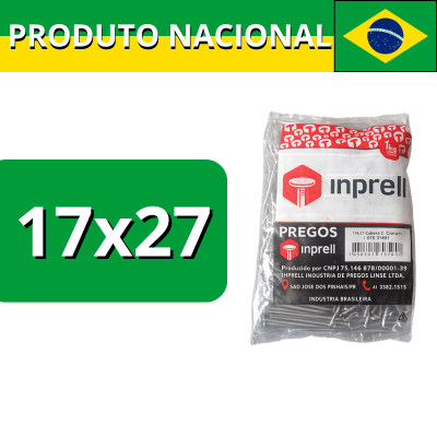 Prego 17x27 Aço Resistente p/ Madeira, Construção Civil, Fixação de Ripas, Caibros, obras em geral
