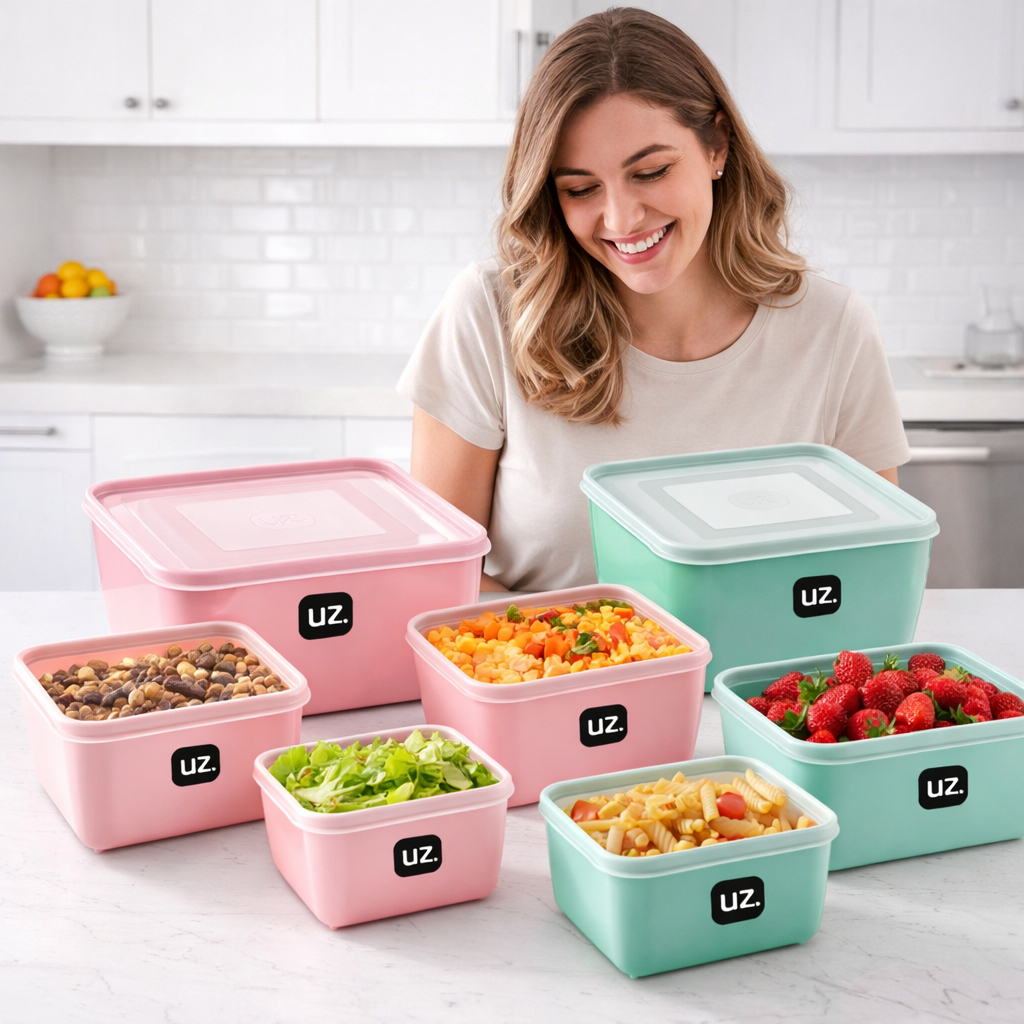 Conjunto com 4 Potes Porta Mantimentos Marmitas Freezer e Microondas Multiuso Plástico Quadrado - UZ Utilidades