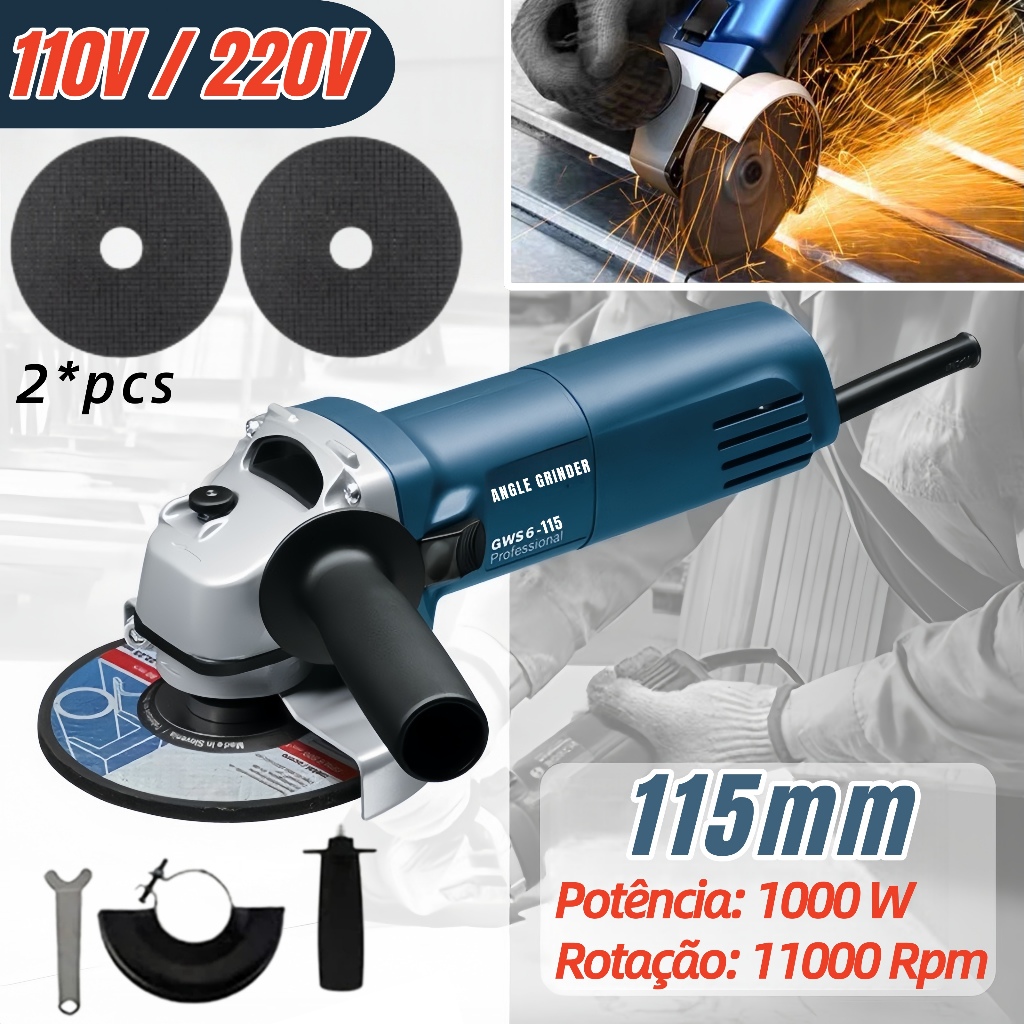 1000W Esmerilhadeira Lixadeira Angular 115mm 11000rpm Dupla Voltagem 110V 220V em Oferta na Shopee