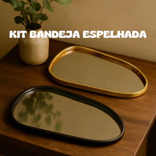 Bandeja Decorativa Multiuso Espelhada Arredondada e Orgânica Preta