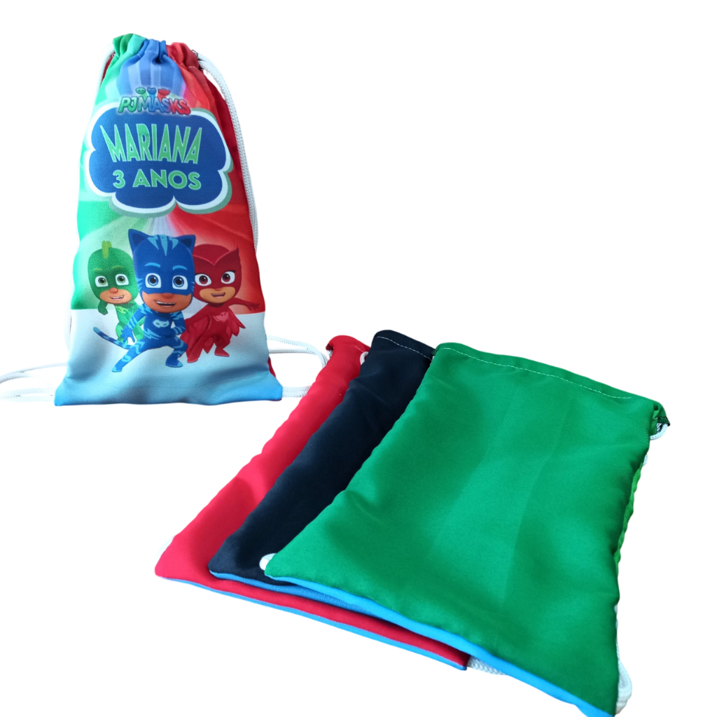 Kit 25 Mochilinhas Sacochila Personalizadas PJ Masks aniversario Lembrancinhas