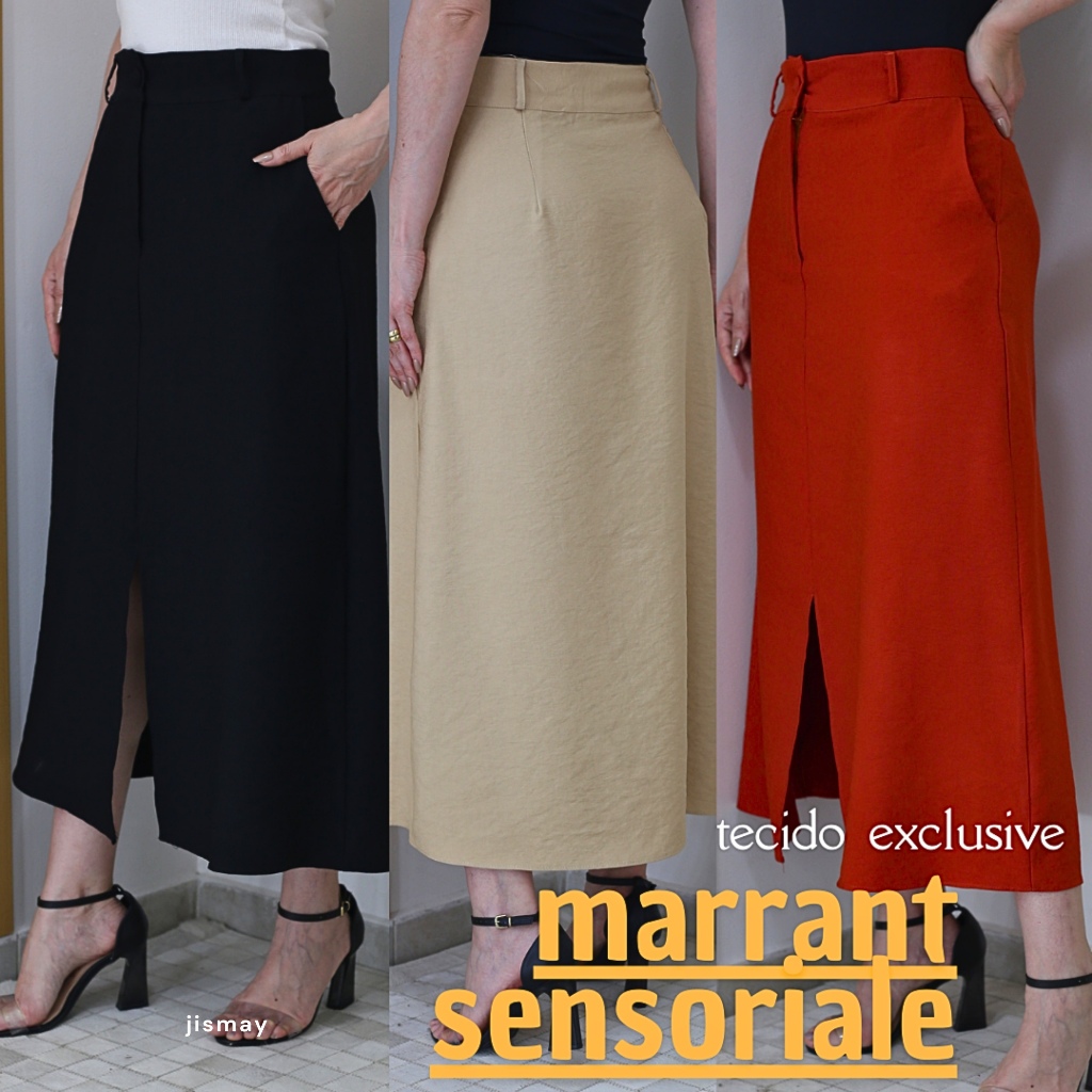 Saia Midi Feminina Cintura Alta Com Fenda Alfaiataria Marrante Elegante Evangélica Plus Size M ao G3 em Oferta na Shopee