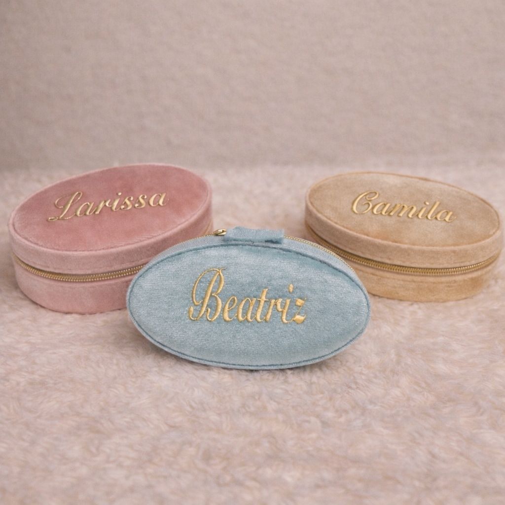 Porta Joias em Veludo Personalizado com Nome Estojo Luxo Anéis Brincos Colares Presente Casamento em Oferta na Shopee
