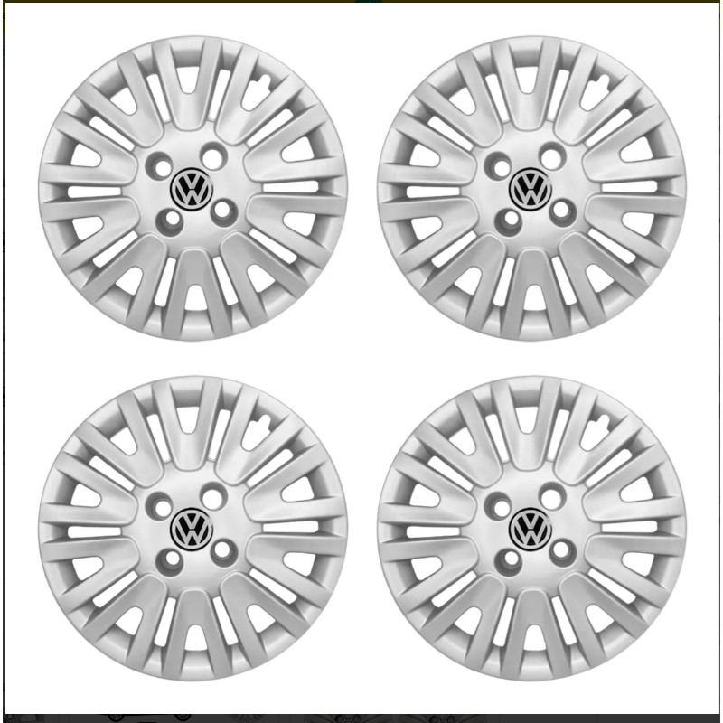 Jogo De Calotas Aro 14 Vw Gol Power G5 2009 2010 + Emblema Prateado