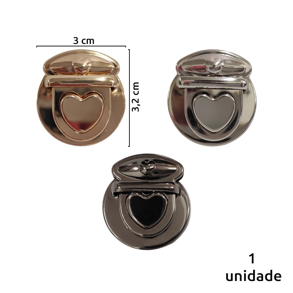 Fecho para bolsa pequeno com encaixe coração 3,2x3cm HYSK119 com 1 unidade