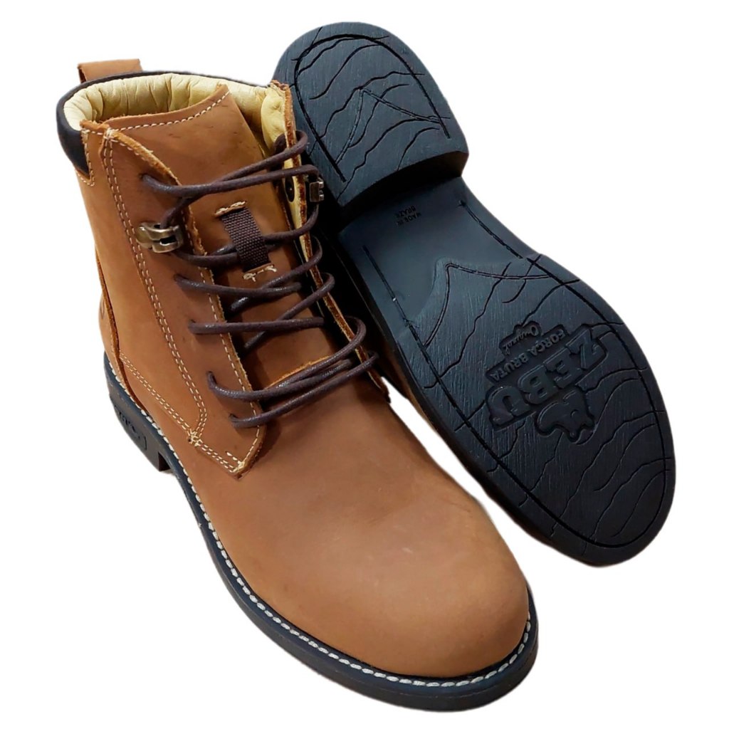 Coturno Feminino Zebu 63010 - bota em couro legítimo com solado resistente confortável