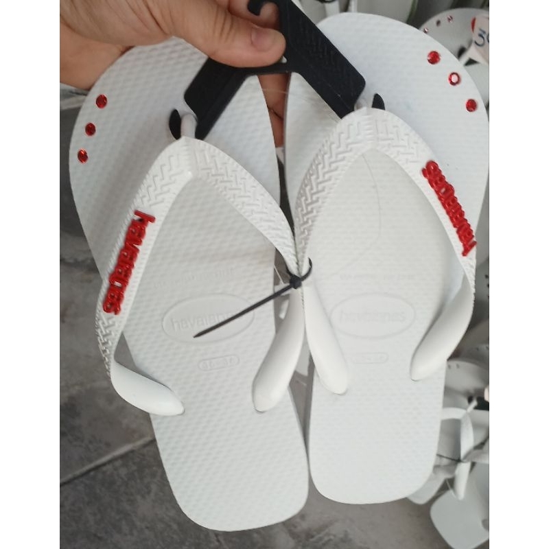 Chinelo Top branca havaianas cabedal placa havaianas e pingo de luz variadas cores