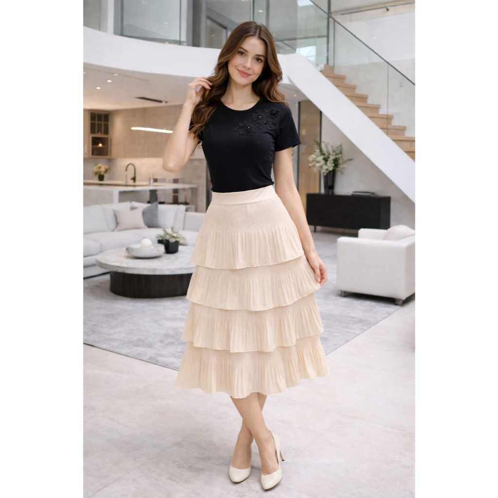 Saia Plissada 4 Camadas Moda Evangélica Social Feminina em Oferta na Shopee