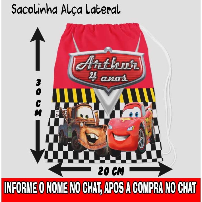 Kit Mochilinha Sacolinha Mochila Saco Sacochila Saquinho Lembrancinha Brinde Aniversario Personalizadas Festa CARROS
