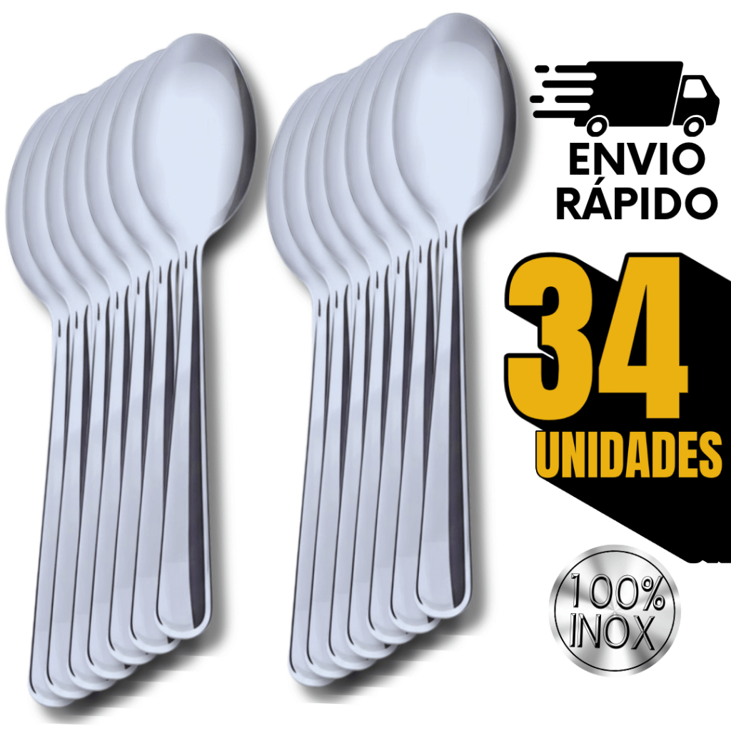 Kit 34 Colher de Mesa Inox Sopa Sobremesa Refeições Geral Casa Cozinha Bares Talheres Colheres