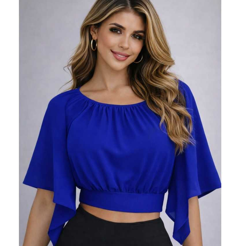Blusa Cropped Manga Morcego Duna Manga Soltinha