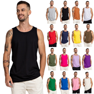 Regata Masculina 100% Algodão Lisa Academia Várias Cores em Oferta na Shopee