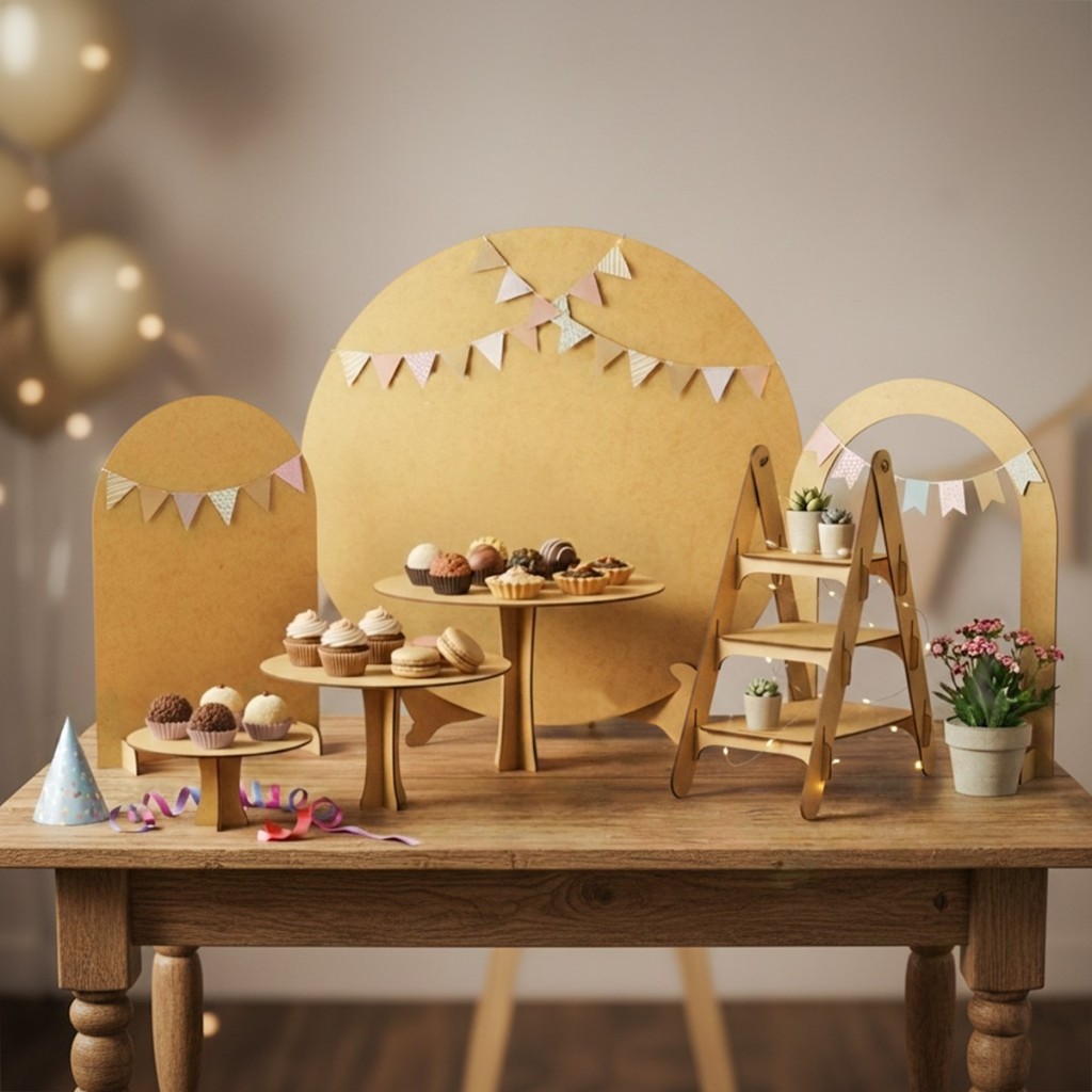 Kit Festa na Mesa 7 Peças Decoração Mdf Enfeite de Mesa
