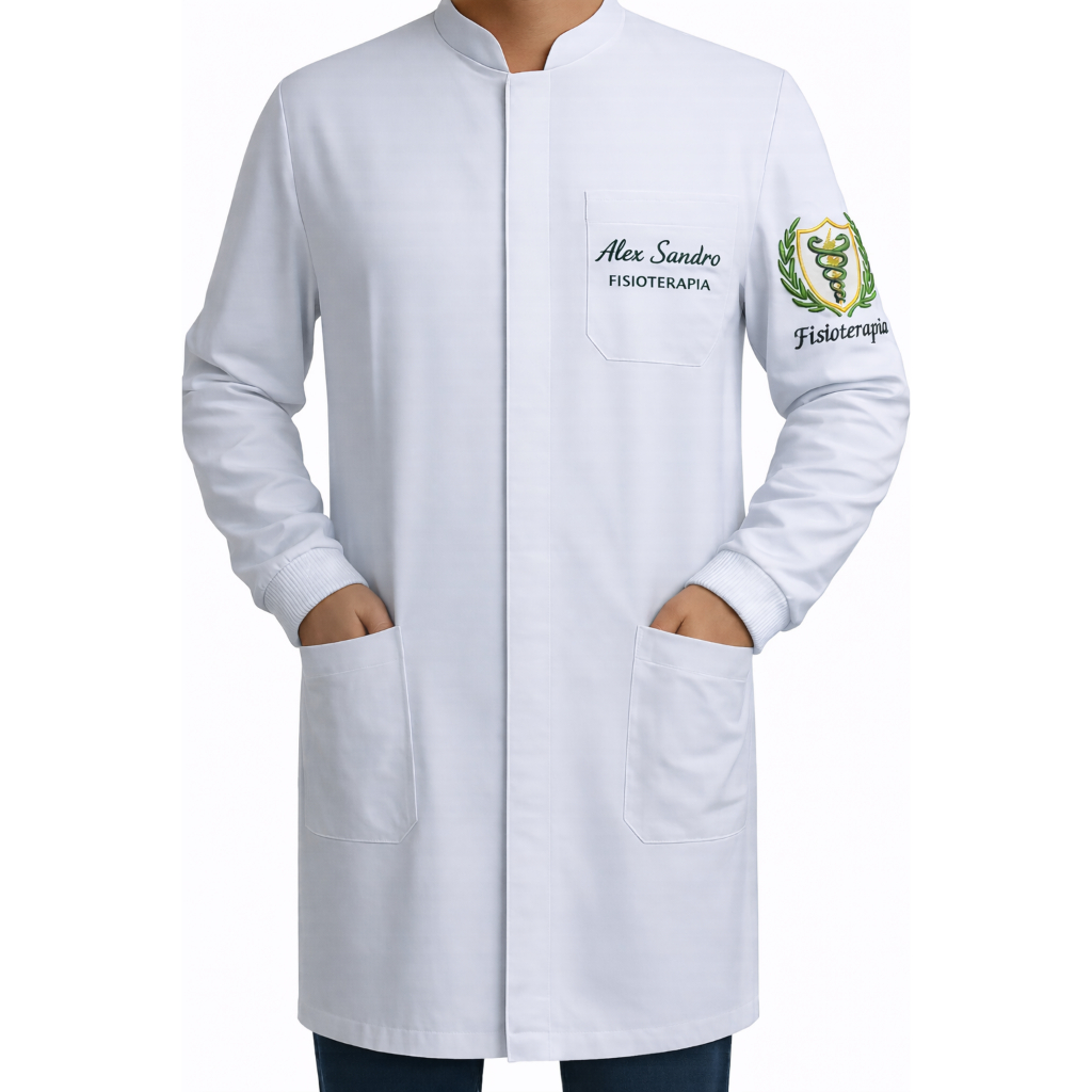 Jaleco Masculino Bordado Nome + Profissão e Brasão Curso e Faculdade em Oferta na Shopee