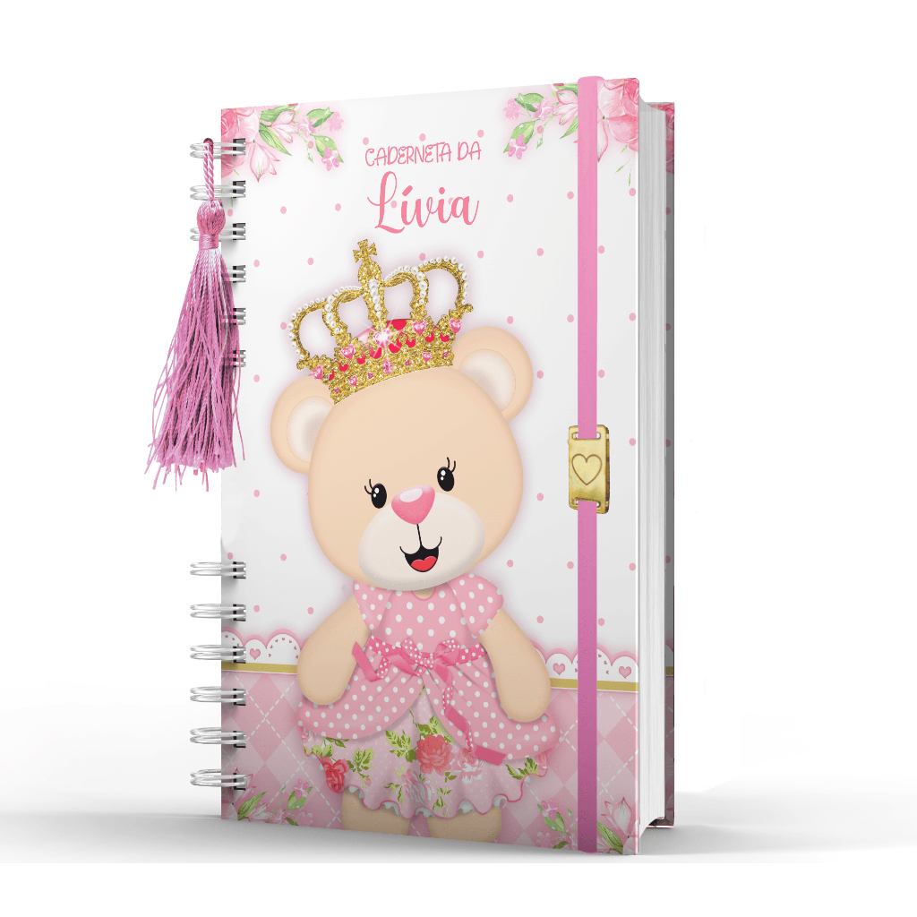 Caderneta de Vacina/Saúde Completa Personalizada com Nome Ursinha Rosa- Capa Dura