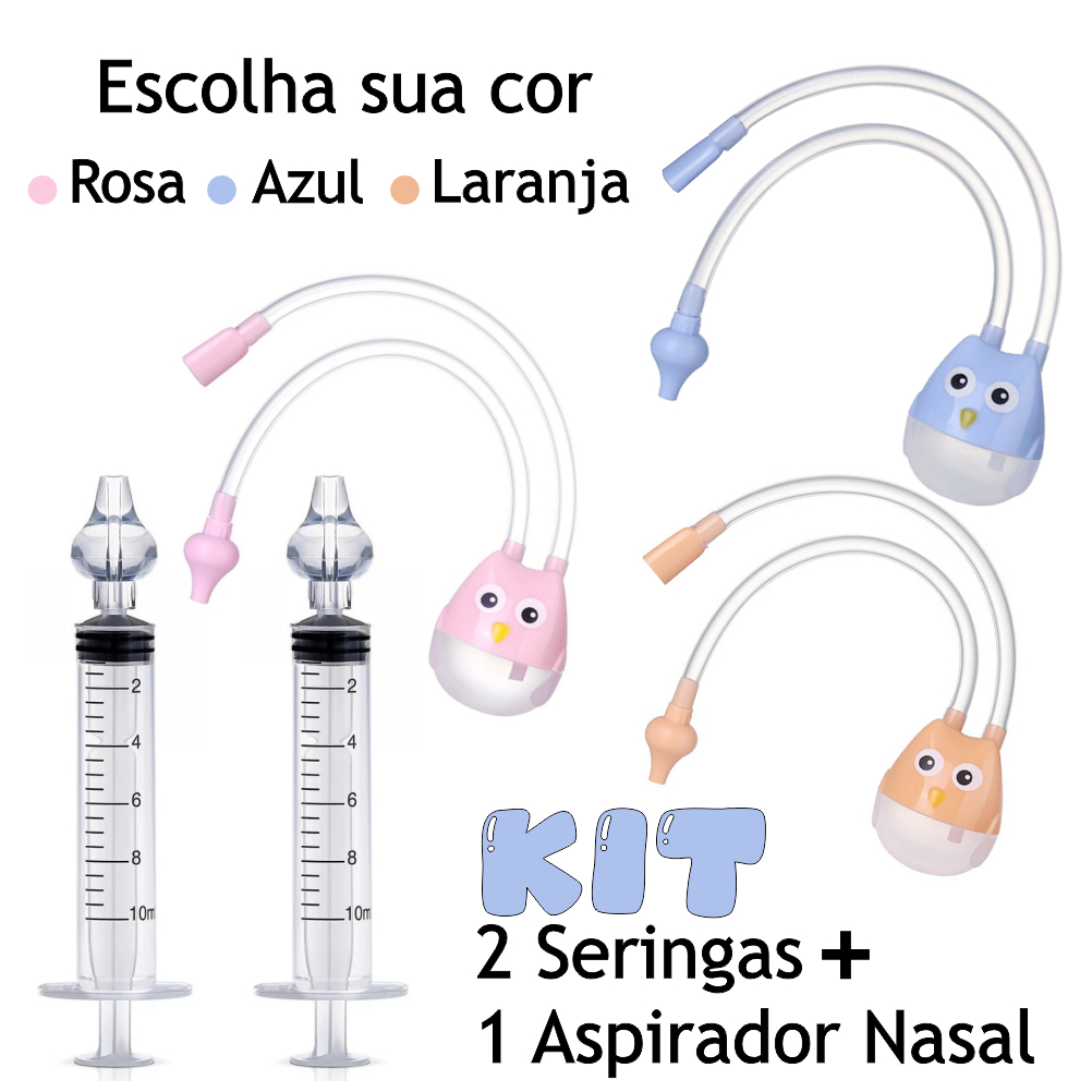 Kit 2 Seringas E 1 Aspirador Nasal Lavagem e Limpeza Nasal para Bebês Rosa, Azul ou Laranja em Oferta na Shopee